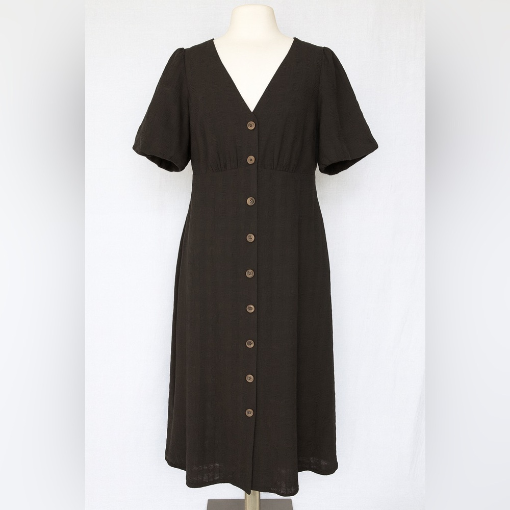 Forever 21 Black Midi Button Dress